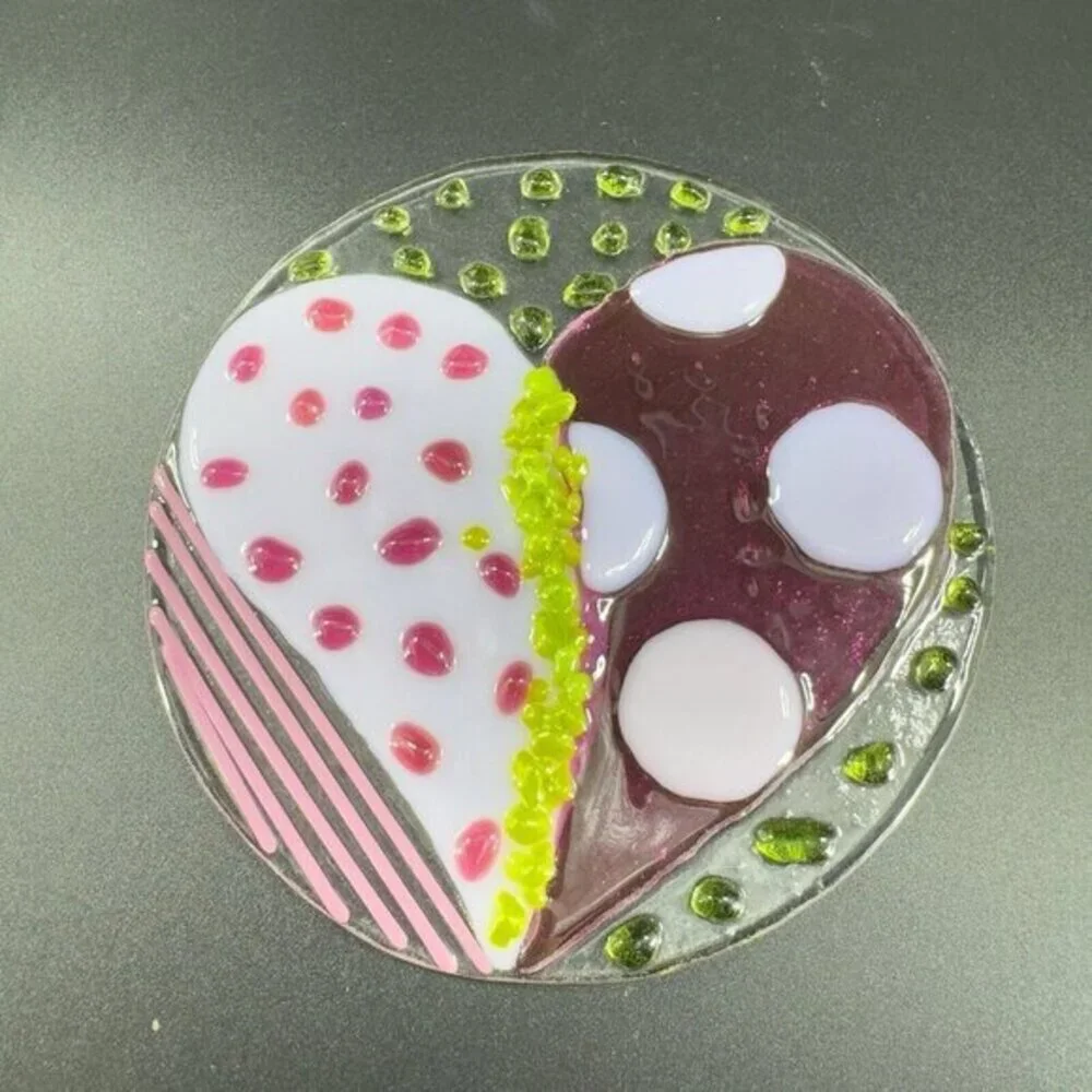 Anne Nye Fused Art Glass Fused Multicolored Round Glass Plate Dish Hand Made VTG
